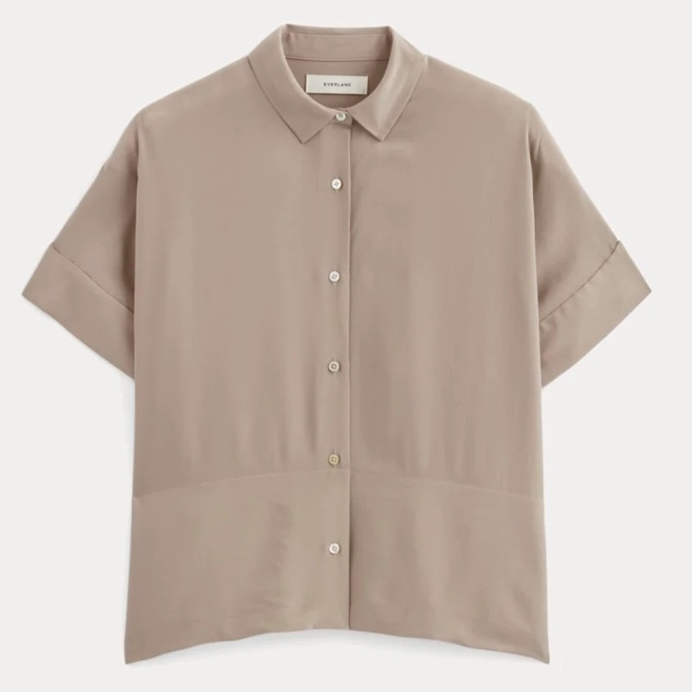 Everlane The Boxy Shirt in Washable Silk, Burnt Sugar